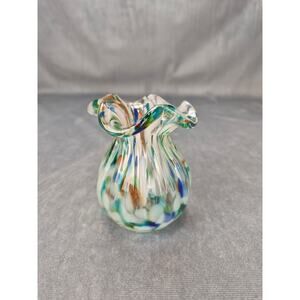 Confetti Ruffled Vase Art Handblown Glass Mid Century Modern